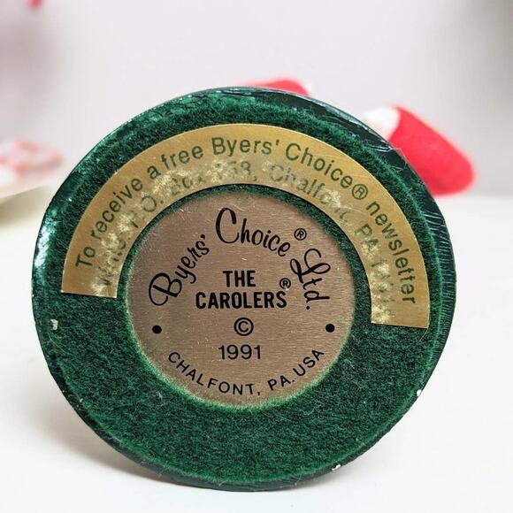 Byers' Choice Caroler 1991 Boy w/Skates Plaid Scarf Red Coat Christmas Holiday - Picture 7 of 7